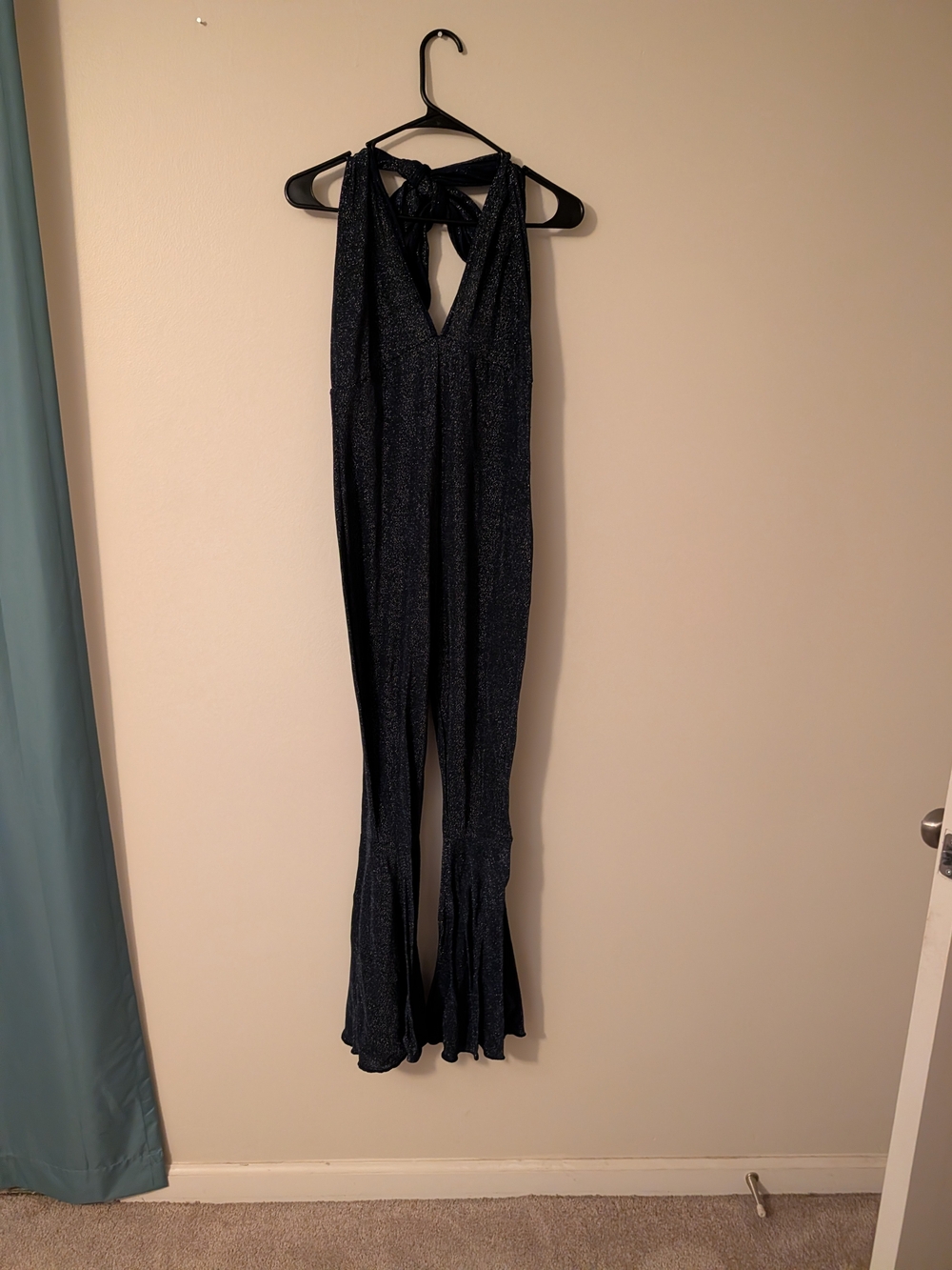 navy Sparkle Halter Tie-Back Jumpsuit